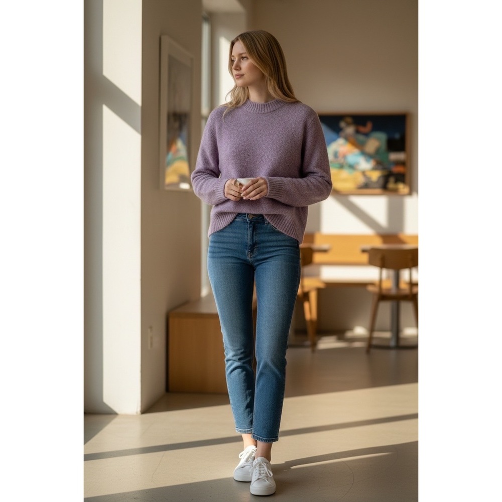 American Eagle Lavender Purple Crew Neck Knit Sweater Womens XS Relaxed Soft‎